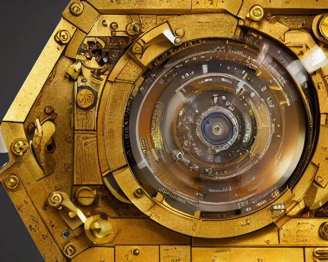 Image similar to 5 0 mm photography of a holy golden antikythera mechanism. highly immaculate detailed 8 k. intricate. lifelike. nikon d 8 5 0. tiltshit. motion blur. dof