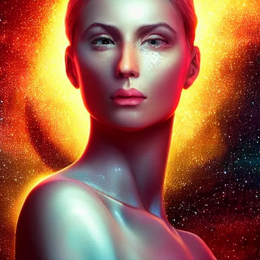 Prompt: woman portrait made out of galaxies floating in space, saturn, highly detailed, beautiful, realistic, comic book art, unreal engine, octane render, sharp focus