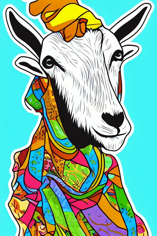 Image similar to A portrait of a goat wearing a bandana, sticker, colorful, illustration, highly detailed, smooth and clean vector curves, no jagged lines, vector art, smooth