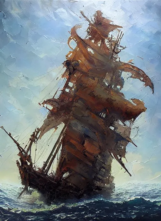 Prompt: oil painting with heavy impasto of a pirate ship and its captain, cosmic horror painting, elegant intricate artstation concept art by craig mullins detailed