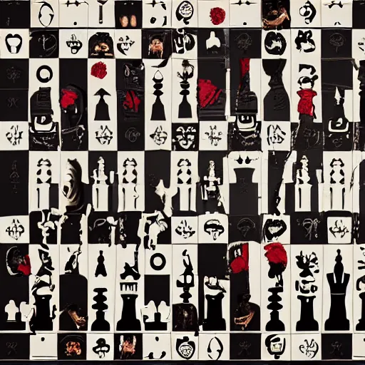 Image similar to surreal chess board with politicians as pieces, puttin, trump, queen of england, gandhi, che guevara, mao, khomeini