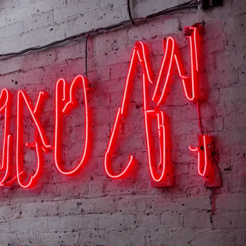 Image similar to a red neon sign with the word hatica on a new york wall, hyper realistic