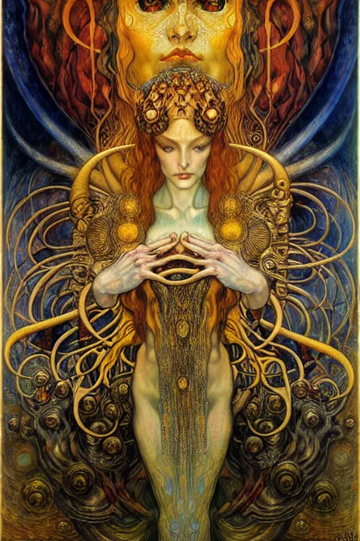 Image similar to Divine Chaos Engine by Karol Bak, Jean Delville, William Blake, Gustav Klimt, and Vincent Van Gogh, symbolist, visionary