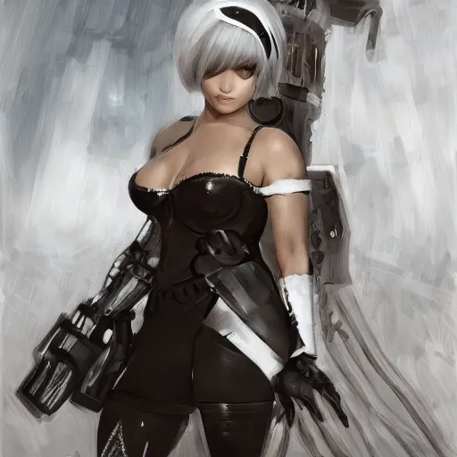 Prompt: jennifer lopez as 2B nier automata, cute, intricate, elegant, highly detailed, digital painting, 4k, HDR, concept art, smooth, sharp focus, illustration,