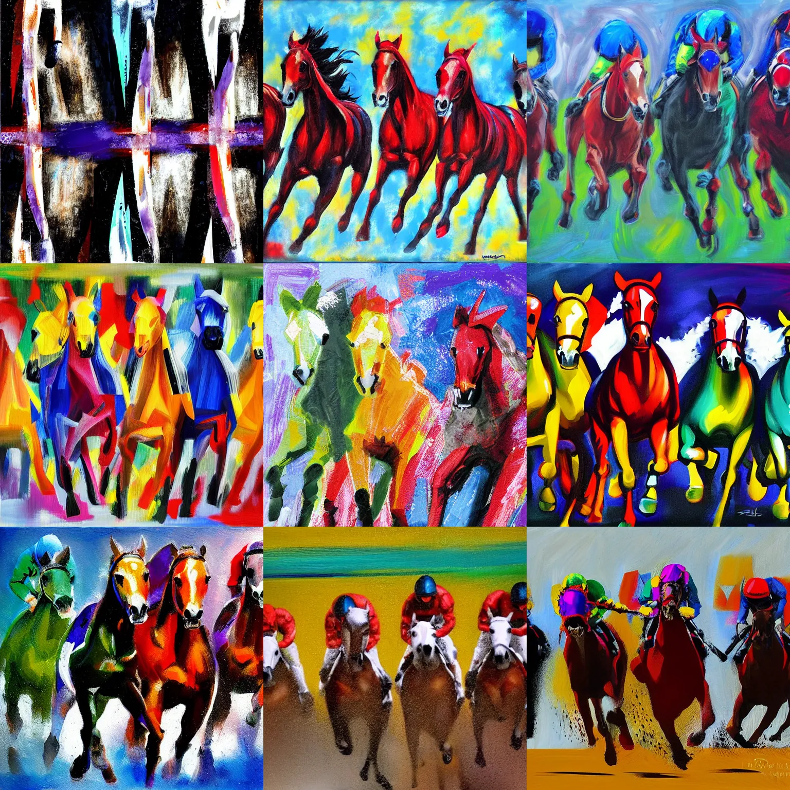 Prompt: horses racing, abstract art