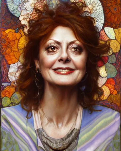 Image similar to portrait of a susan sarandon by Mandy Jurgens and Richard Schmid and chuck close and mucha