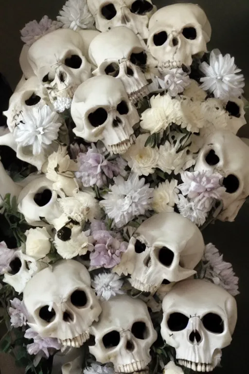 Image similar to photo of a bouquet of flowers that are shaped like skulls, highly detailed,