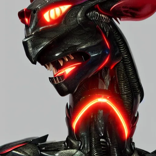 Image similar to stunning bust of a beautiful anthropomorphic robot mecha female dragon, with smooth and streamlined armor, standing and posing elegantly, well detailed dragon head with epic LED eyes and a beautiful glowing maw, sharp and dangerous sleek design, two arms, beautiful digital art, artstation, DeviantArt, FurAffinity, professional, depth of field, close-up, hd, octane render, sunset lighting