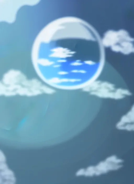 Prompt: an asymmetrical cell - shaded studio ghibli concept art study of a grey cube inside a bubble in the sky. wide shot, very dull colors, hd, 4 k, hq