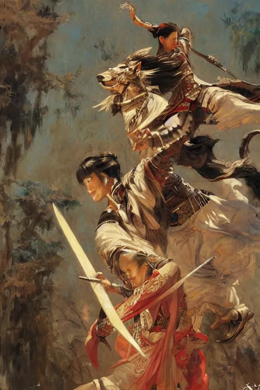 Image similar to wuxia, painting by gaston bussiere, craig mullins, j. c. leyendecker