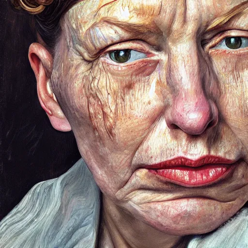 Image similar to high quality high detail painting by lucian freud, hd, woman portrait, photorealistic lighting