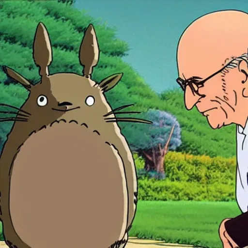 Image similar to totoro and larry david, ghibli film