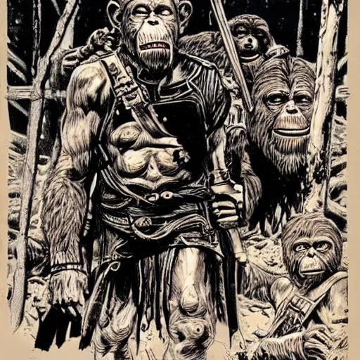 Image similar to planet of the apes in the bronze age highly detailed concept art