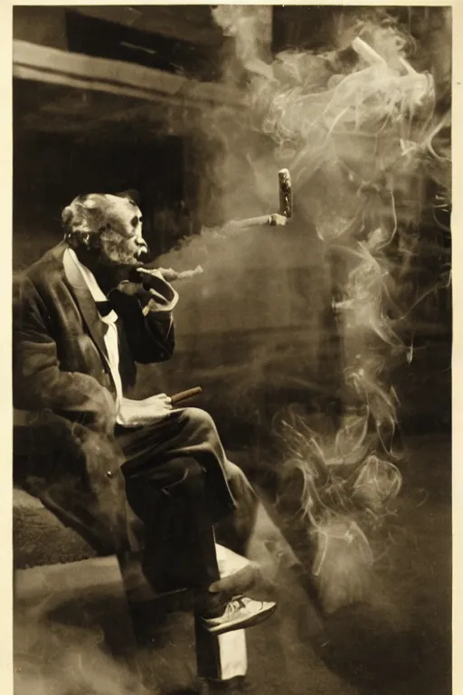 Image similar to a recent photograph of god smoking a cuban cigar by stanley kubrick