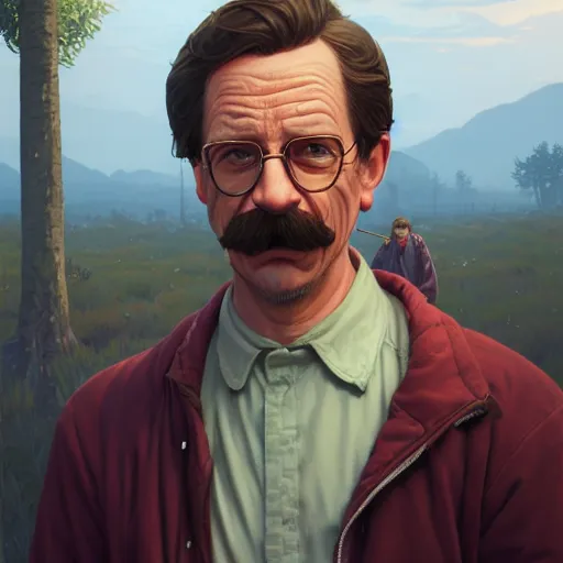 Image similar to highly detailed portrait ned flanders, in gta v, stephen bliss, unreal engine, fantasy art by greg rutkowski, loish, rhads, ferdinand knab, makoto shinkai and lois van baarle, ilya kuvshinov, rossdraws, tom bagshaw, global illumination, radiant light, detailed and intricate environment