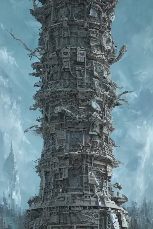 Image similar to white panopticon tower, art by James Jean and Wayne Barlowe, high detail, cinematic, cgsociety 8k