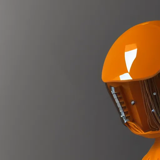 Image similar to photo of hyper detailed boxcutter hard surface modelling rear view of yellow orange and gold astronaut helmet, arstation, cables wires, heart symbols, unreal engine 5