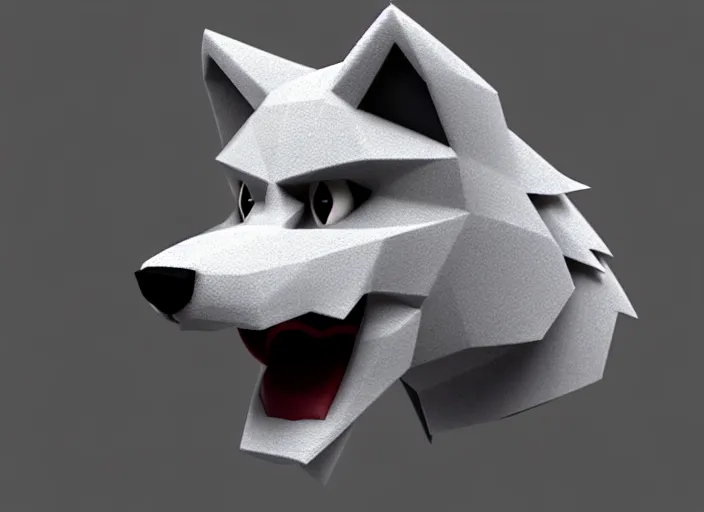 Image similar to furry wolf head, stylized stl, 3 d render, michael vicente style