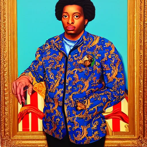 Prompt: Painting of Daniel Kirshenbaum by Kehinde Wiley