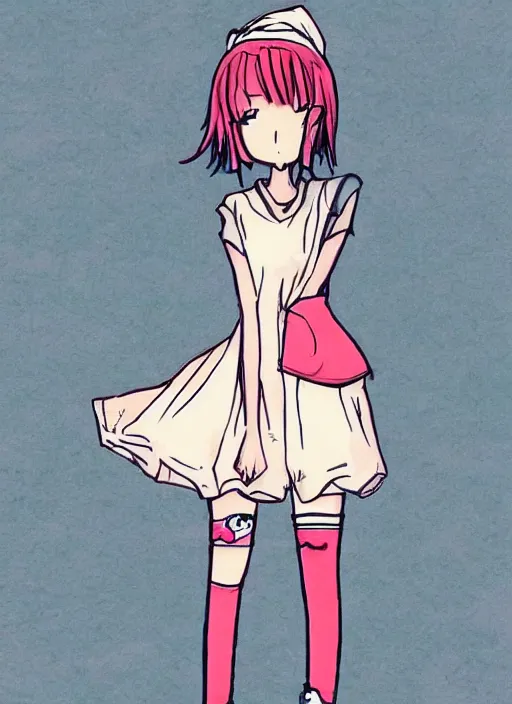 Image similar to poorly drawn anime girl, cute outfit, posing, crayon art, very silly looking, very anime