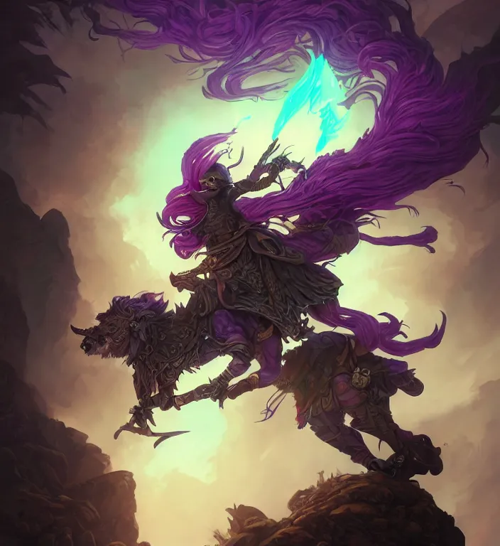 Prompt: a majestic warrior + purple hair and elf ears, backlit, strong rim light, highly detailed, digital painting, by Alvaro Castagnet + Peter Mohrbacher + Dan Mumford + vivid colors + high contrast, 8k resolution, intricate, photorealistic, smooth