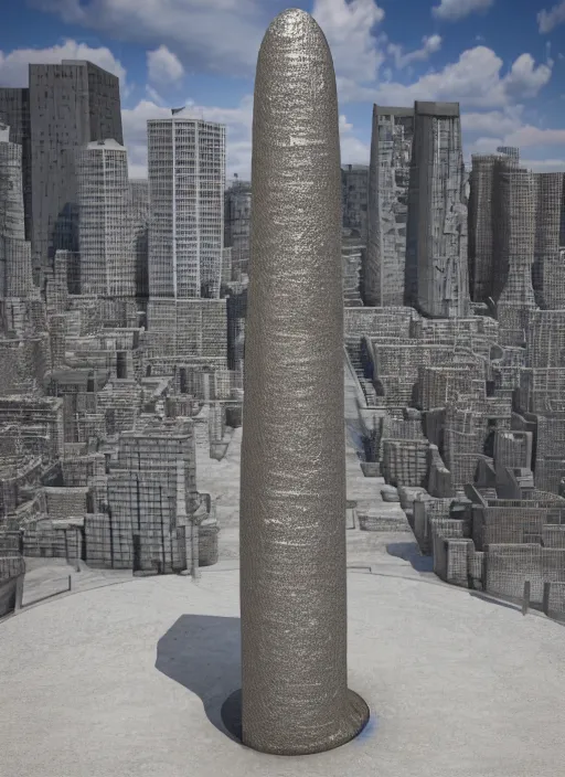 Image similar to highly detailed realistic architecture 3 d render of a futurisctic stele made from piles of coins standing in a city park, archdaily, made in unreal engine 4 octane render