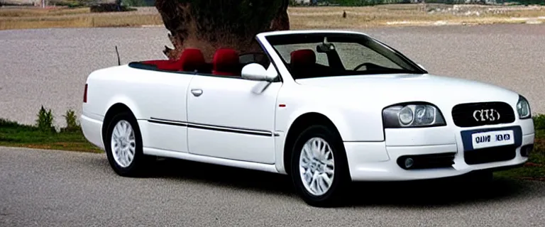 Image similar to Casablanca White Audi A4 B6 Avant Convertible (2002), red leather interior, created by Barclay Shaw