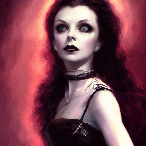 Image similar to closeup portrait of a young vivian leigh in gothic clothing, dramatic light, gorgeous view, depth, high detail, digital art, painted by greg rutkowski and seb mckinnon, by tim burton, trending on artstation