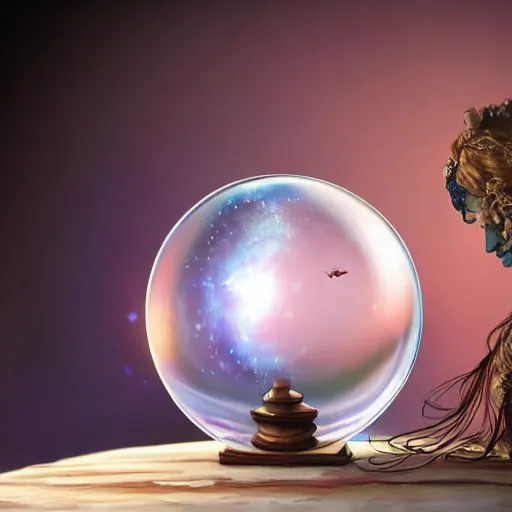 Image similar to crystal ball on a wood stand with a beautiful dreamscape inside, studio product photography, super highly detailed, professional digital painting, artstation, concept art, smooth, sharp focus, extreme illustration, unreal engine 5, photorealism, beautiful, cinematic, art by artgerm and rutkowski and alphonse mucha and loish and wlop