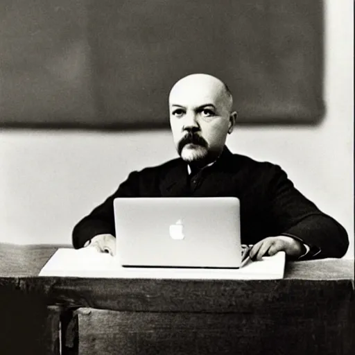 Image similar to Ilich Lenin presents new macbook