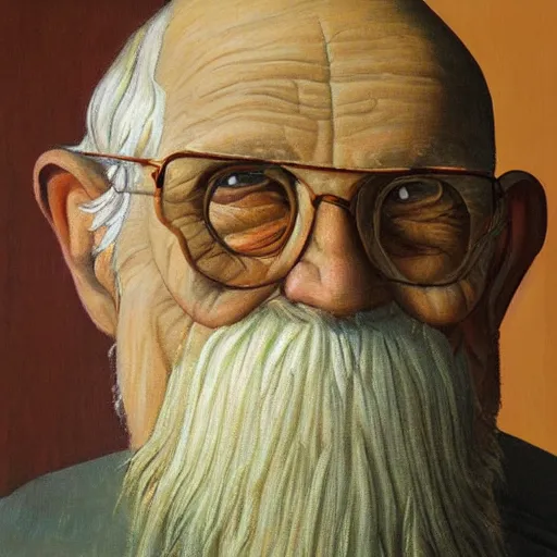 Prompt: detailing character concept portrait of old man by Grant Wood, on simple background, oil painting, middle close up composition