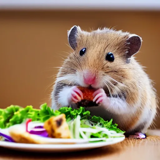 Image similar to detailed photo of a hamster eating a kebab, various poses, full body, daylight, 8 k