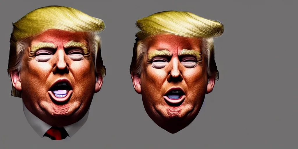 Image similar to donald trump dissected on to white cardboard, octane render