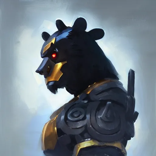 Image similar to greg manchess portrait painting of anthropomorphic asian black bear in samurai armor as overwatch character, medium shot, asymmetrical, profile picture, organic painting, matte painting, bold shapes, hard edges, street art, trending on artstation, by huang guangjian and gil elvgren and sachin teng