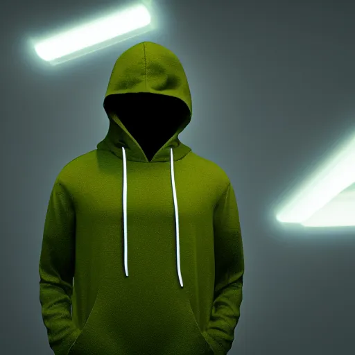 Image similar to a hacker cat, green hoodie accomplished look, dark background, shadows, portrait, fantasy, matte painting, bold shapes, hard edges, octane render, unreal engine