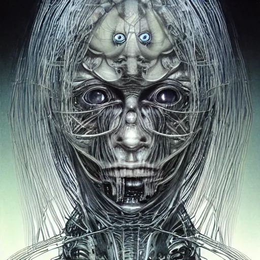 Prompt: organic android portrait by Yoshitaka Amano and HR Giger, very detailed, spooky, liminal