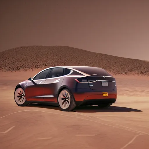 Image similar to elon musk driving a tesla on mars, sharp, detailed face, 8 k, octane render