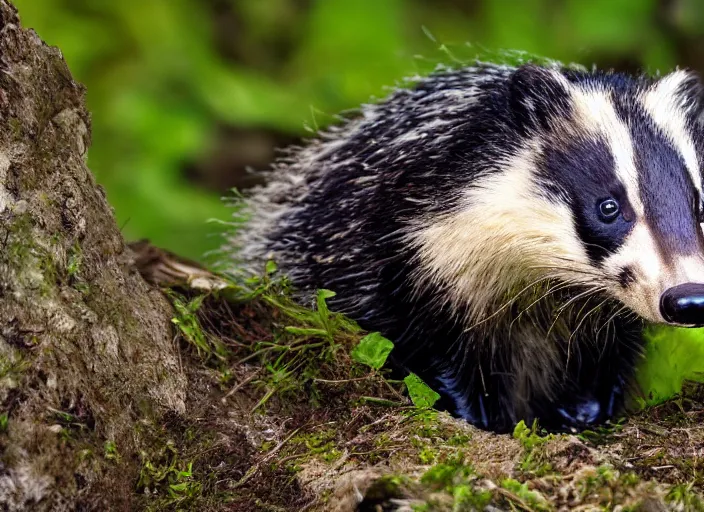 Prompt: wildlife photography, nature photography, hd, realistic, photograph of a badger, 4 k
