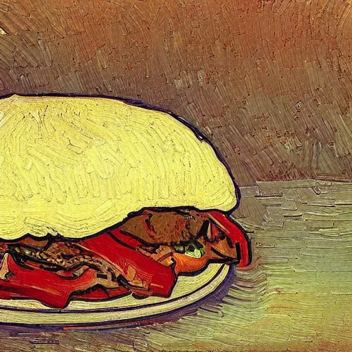 Image similar to a doner kebab by vincent van gogh, digital art, trending on artstation