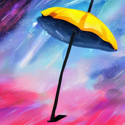 Image similar to giant umbrella in space, blocking the sun, digital art painting