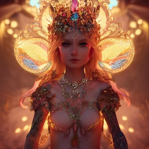 Image similar to portrait of fairy princess, glowing, ornate and intricate jewelry, jaw dropping beauty, glowing background lighting, white accent lighting, hyper detailed, fairy tale, 4 k octane render