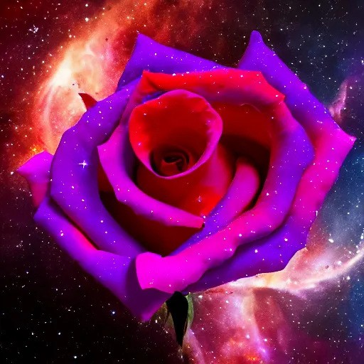 Image similar to award - winning macro of a beautiful rose made of stunning nebula and stars, on black background, highly detailed, trending on deviantart and artstation, nasa space photography