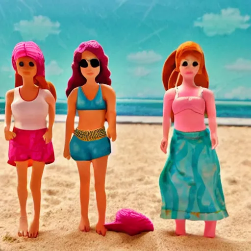 Prompt: girls on the beach diorama