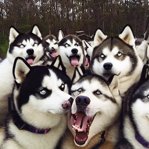 Prompt: millions of huskies, huskies everywhere, too many huskies