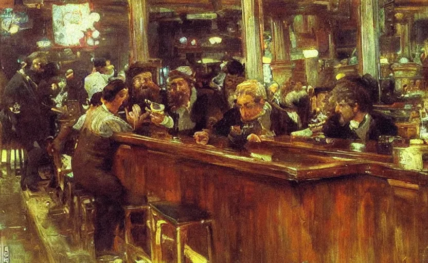 Image similar to high quality high detail painting by ilya repin, giant squid in a bar, hd