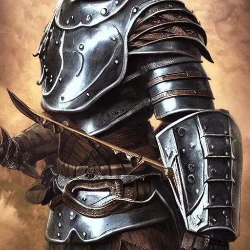 Prompt: hyper realistic photography of a skyrim medieval warrior wearing a heavy steel armor portrait