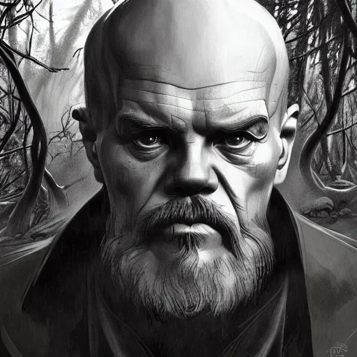 Image similar to photo of davy jones vladimir lenin face in the forest, highly detailed, digital painting, artstation, smooth, sharp focus, illustration, art by artgerm and greg rutkowski and alphonse mucha