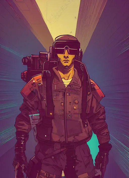 Prompt: cyberpunk soviet mercenary with scenic polar background. portrait illustration, pop art, art by ashley wood, alphonse mucha, laurie greasley and josan gonzalez. cinematic. dynamic lighting. realistic proportions. creative design. cell shading