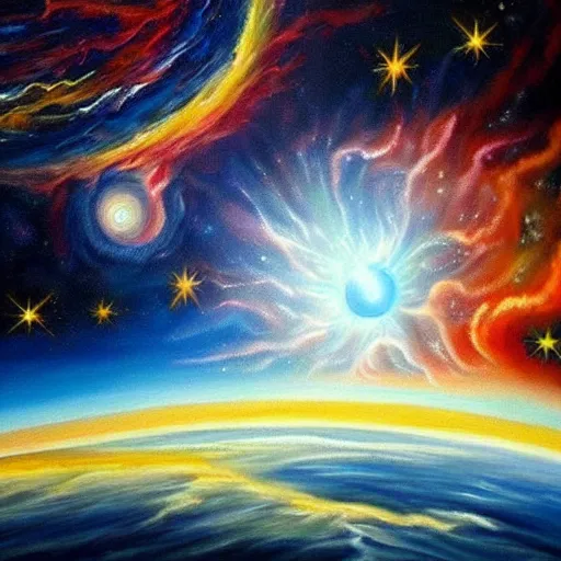 Prompt: beautiful painting of God creating the universe