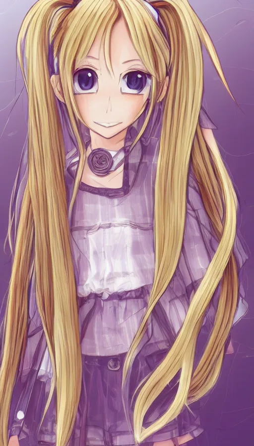 Prompt: illustration of blonde twintail hair anime girl